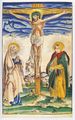Kánonový obraz Pražského misálu (Nürnberg 1508). Missale Pragense (Nürnberg, Georg Stuchs 1508). Fol. 196b s kolorovaným dřevořezem Ukřižování, který má zrcadlově obrácený nápis INRI a je signován obrazovým monogramem Lucase Cranacha st. (drak se vztyčenými netopýřími křídly). Antikvariát Meissner (Praha).
