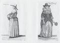 Hollarův lept oděvů anglických žen (London, patisk po 1800). Hollar, Václav: Theatrum mulierum sive Varietas atque differentia habituum foeminei sexus (London, Henry Overton post 1800). Tabule 11–12 s patiskem původních desek pro první vydání (London 1643).