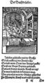 Profese podílející se na výrobě knihy (Frankfurt/M. 1574). Sachs, Hans – Amman, Jost: Eigentliche Beschreibung aller Stände auf Erden (Frankfurt/M., Sigmund Feyerabend 1568). Zleva doprava: fol. F2a (papírník), E4a (ilustrátor), E3a (písmolijec), F3a (knihtiskař), F4a (briefmaler se šablonou), G1a (knihvazač). Královská kanonie premonstrátů na Strahově – Strahovská knihovna (Praha), sign. AE IX 119.