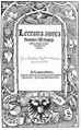 Baldungova bordura (Strasbourg 1510). Panormitanus de Tudeschis, Nicolaus: Lectura aurea (Strasbourg, Johann Schott 1510). Titulní strana s bordurou Hanse Baldunga Griena (nápodoba architektonického obloku chmelovou a révovou lodyhou). Repro: Rath 1929.