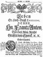 Marginálie (1720). Stillenau, Gottwald Caesar von (pseud.?): Leben … Herrn Frantz Antoni … Grafen von Sporck (s. l., s. t. 1720). Pag. 14 nahoře ozdůbky v záhlaví, vlys s císařským orlem a šporkovskými motivy, konturová frakturová iniciála S(E.) na kazetovém pozadí a marginálie. Královská kanonie premonstrátů na Strahově – Strahovská knihovna (Praha), sign. AO XIV 14.