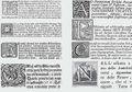 Iniciály (17. a 18. století). Zleva dolů Bauhin, Caspar: Pinax [gr.] theatri botanici (Basel, Ludwig König 1623). Fol. *2b konturová verzála P(Rincipibus) na arabeskovém pozadí.. Královská kanonie premonstrátů na Strahově – Strahovská knihovna (Praha), sign. AH XII 40. Vaillant, Joseph Foy: Numismata aerea imperatorum, augustarum et caesarum (Paris, Daniel Horthemels 1697). Díl první, pag. 1 plná verzála Q(Uum) ve volném prostoru uzavřeném členitým ornamentálním rámcem. Královská kanonie premonstrátů na Strahově – Strahovská knihovna (Praha), sign. AQ II 21. Volkamer, Johann Christoph: Continuation der nürnbergischen Hesperidum oder Fernere gründliche Beschreibung der edlen Citronat-Citronen- und Pomeranzen-Früchte (Frankfurt/M.–Leipzig, Johann Andreas Endter–Erben 1714). Díl druhý, fol. 63a konturové frakturové J(Ch) se svící na kazetovém šrafovaném pozadí.. Královská kanonie premonstrátů na Strahově – Strahovská knihovna (Praha), sign. AI XI 18. Hubatius, Kryštof: Kazatel prorocký v skutku i v řeči … s. Jan Nepomucký (Praha, Ludmila Labounová 1730). Fol. )2(a pletencové frakturové G(Akož). Královská kanonie premonstrátů na Strahově – Strahovská knihovna (Praha), sign. BS I 59/35. Enthronisticum parthenium (Olomouc, František Antonín Hirnle 1733). Fol. )1(a konturová verzála A(D) v bílém květinovém ornamentu na černém pozadí.. Královská kanonie premonstrátů na Strahově – Strahovská knihovna (Praha), sign. BX III 49. Nemrha, Jan Vojtěch Ferdinand: Omnibus omnia factus divus Ivo (Praha, Žofie Rosenmüllerová 1750). Fol. A2b konturová stínovaná verzála P(Ostquam) na krajinném pozadí. Královská kanonie premonstrátů na Strahově – Strahovská knihovna (Praha), sign. BS I 57/35. Schrattenbach, Wolfgang: Maria, gratiarum mare (Brno, Jakub Maxmilián Svoboda 1736). Fol. A2a konturová verzála C(um) na stylizovaném krajinném pozadí. Královská kanonie premonstrátů na Strahově – Strahovská knihovna (Praha), sign. BS I 75/44. Le pitture antiche d’Ercolano (Napoli, Regia Stamperia 1757). Díl první, fol. 2a konturová stínovaná verzála N(ELL’) s námořním výjevem. Královská kanonie premonstrátů na Strahově – Strahovská knihovna (Praha), sign. AQ I 23.