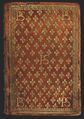 Přední deska vazby „praemium scholasticum“ (Francie přelom 17. a 18. století). Hnědá teletina na lepence 187 x 123 mm, useň na obou deskách zdobena zlaceným slepotiskem shodné kompozice. Tento typ je nazýván reliure fleurdelisée, neboť zrcadlo vymezené úzkou bordurou pokrývá vzor semis z lilií (totožné vzorování je i na hřbetu). V nárožních polích a uprostřed obou desek prostoupená písmena PS (praemium scholasticum). Zlacené hrany desek. Přídeští a předsádky vylepeny tragantovým (hřebenovým) papírem. Zlacená ořízka. Mercerius, Nicolaus: De conscribendo epigrammate (Paris, s. t. 1653). Královská kanonie premonstrátů na Strahově – Strahovská knihovna (Praha), sign. Σ III 15.