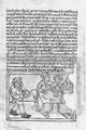 Ezopovy bajky (Praha? 1488?). Aesopus: Bajky. Vita et fabulae secundum Henricum Steinhöwel, boh. (Praha?, Tiskař Pražské bible? 1488?). Fol. [b5b] dřevořez Ezopa přinášejícího hostům, sedícím za stolem, mísu s pokrmem. Štoček byl zde na rozdíl od fol. [b5a] otištěn korektně. Královská kanonie premonstrátů na Strahově – Strahovská knihovna (Praha), sign. DO VI 9 (snímek laskavě zapůjčil digitální fotoarchiv pražské Nadace pro dějiny kultury ve střední Evropě).