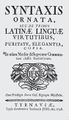 Titulní strana Tiskárny jezuitské (Trnava 1748). Pomey, Franc*ois: Syntaxis ornata seu De tribus latinae linguae (Trnava, Tiskárna jezuitská 1748). Titulní strana s jezuitskou vinětou. Královská kanonie premonstrátů na Strahově – Strahovská knihovna (Praha), sign. EU III 29.