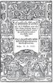 Titulní bordura monogramisty CK dle námětu Lucase Cranacha st. (Nürnberg? 1564). Hus, Jan – Jakoubek ze Stříbra: Postila … na evangelia, kteráž se čtou přes celý rok (Nürnberg?, s. t. 1564). Titulní strana (bordura značena u paty kříže monogramem CK). Královská kanonie premonstrátů na Strahově – Strahovská knihovna (Praha), sign. DR III 9.