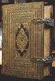 Hřbet a přední deska vazby s redukovaným vzorem „éventail“ (Sasko 1646 a 1691). Zčernalá teletina na prkénkových deskách 340 x 210 mm, useň zdobena slepotiskem s bohatou rámovou kompozicí a dominantou. Filigránská výzdoba obou desek je shodná. Dominanta uprostřed zúženého zrcadla užívá na obou deskách vzor vějíře. Jak dokazuje letopočet 1646 v zrcadle zadní desky, vazba vznikla nedlouho po vytištění Bible, a to pro vlastníka MH. Jeho iniciály jsou patrné v zrcadle přední desky. Později však byly zde překryty zlacenými písmeny II a letopočet byl opraven na 1691. Hřbet se zapuštěnými vazy je rozdělen do dvou polí, která jsou pojednána jako zmenšená varianta výzdoby desek. Usňové záložky na obou