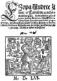 Aorgův tisk tzv. Prostějovského sborníku (Prostějov 1556–1557). Aesopus: Ezopa mudrce život s fabulemi anebo s básněmi jeho [ed. Jan Albín z Bělé-Vrchbělský] (Prostějov, Kašpar Aorg 1556–1557). Titulní strana s typickým vyobrazením Ezopa. Repro: Truhlář 1901.